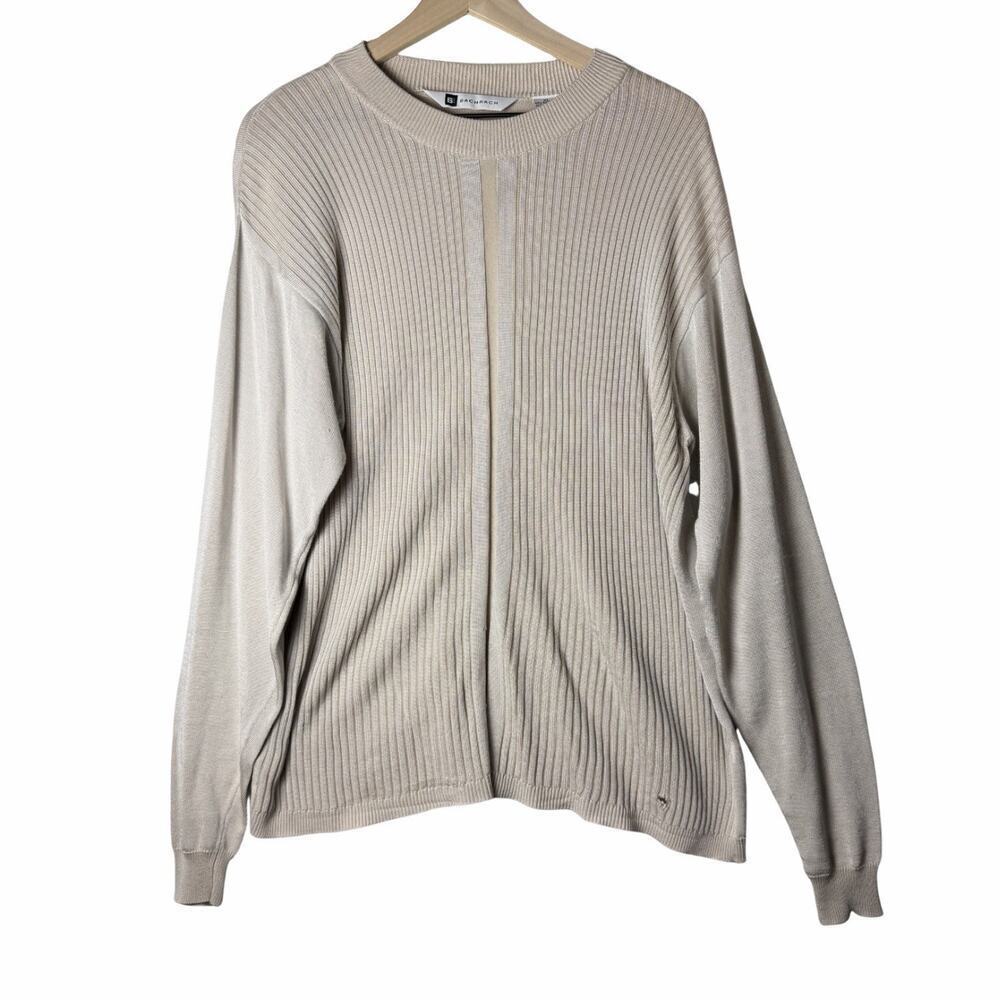 Bachrach Made Italy Taupe Cotton Blend Knit Crew Neck Sweater Men's Size XL